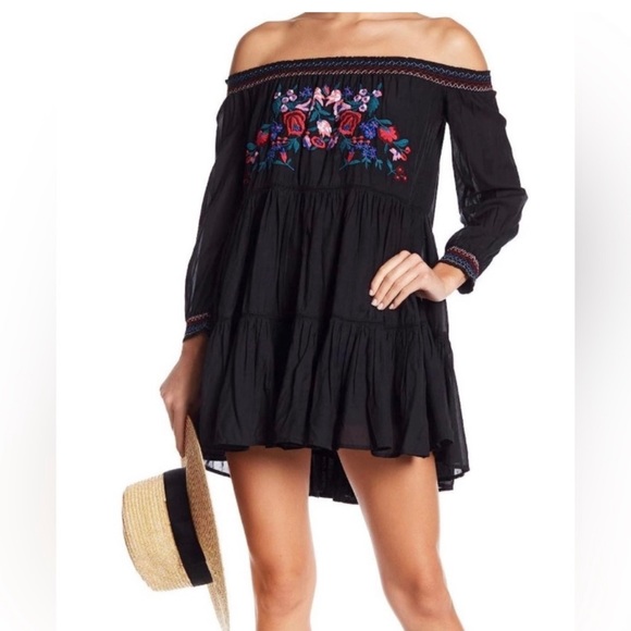 Free People Dresses & Skirts - FREE PEOPLE | Sunbeams Black Off-Shoulder Tiered Minidress  NWT